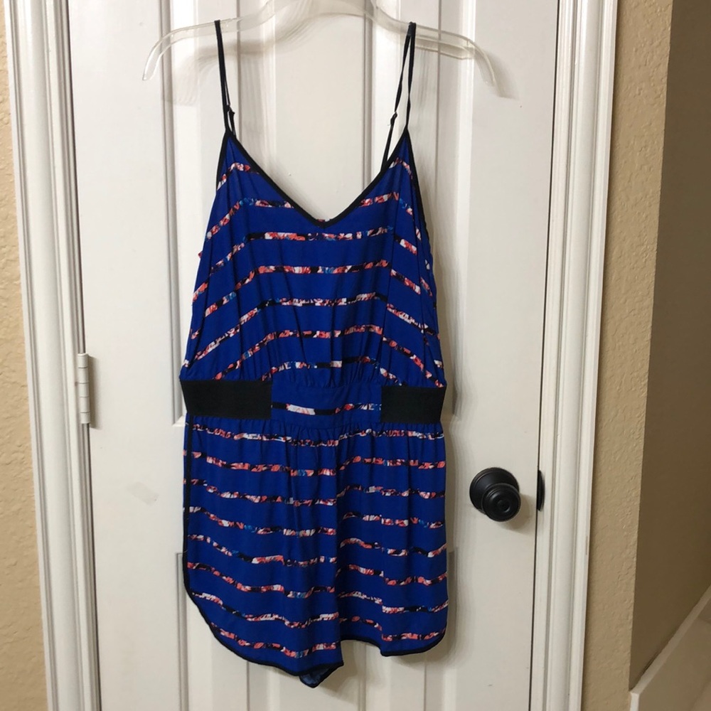 Blue multicolored spaghetti strap romper